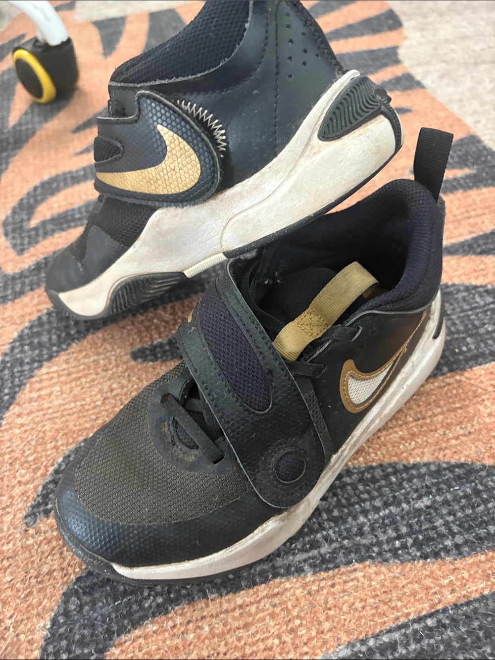 Nike Kids Black and Gold Velcro Athletic Sneakers